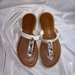Italian Shoemakers Size 9 White and Silver Embellished Sandals